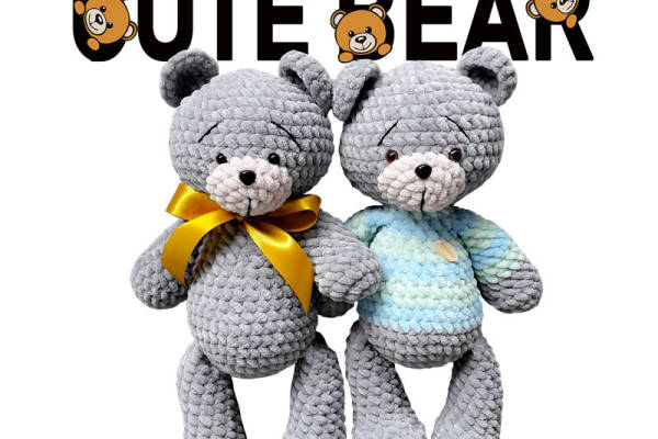 可爱灰色钩针编织裁片印花服装玩偶