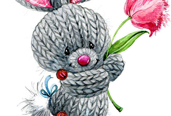 可爱灰色兔子手拿郁金香裁片印花服装