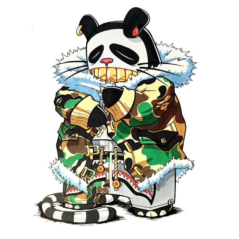 时尚个性熊猫裁片印花服装印花设计
