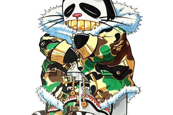 时尚个性熊猫裁片印花服装印花设计