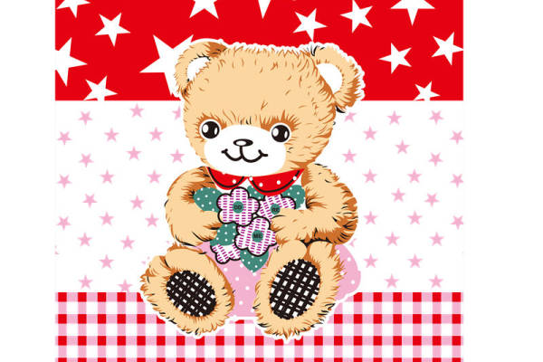 可爱泰迪熊红白星星裁片印花服装