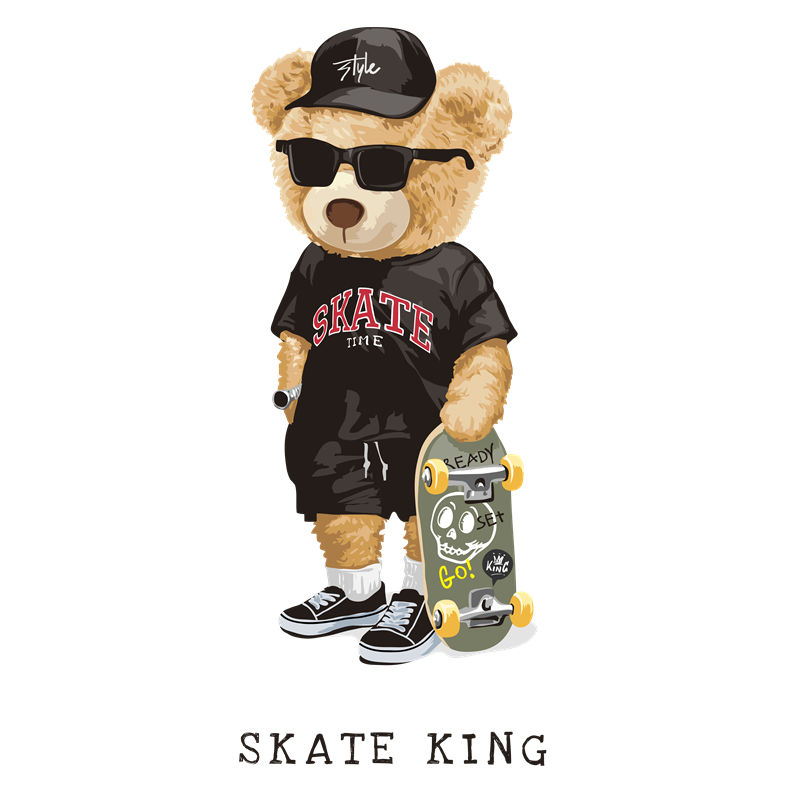 时尚滑板熊裁片印花服装印花设计