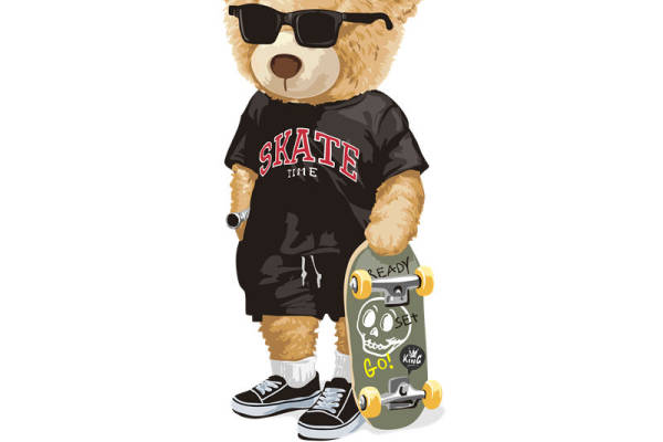 时尚滑板熊裁片印花服装印花设计