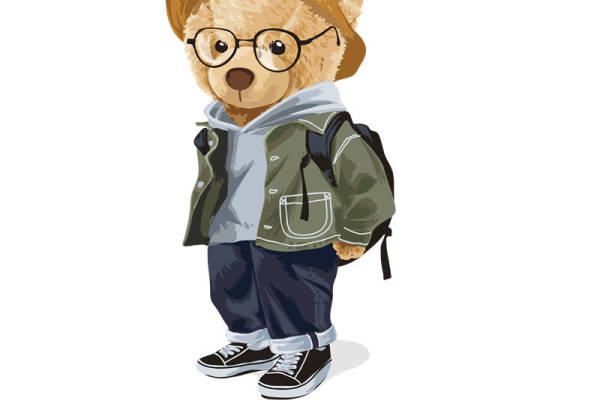 探索世界的可爱泰迪熊裁片印花服装