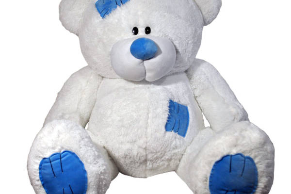 可爱白色小熊裁片印花服装，蓝色装饰增添趣味