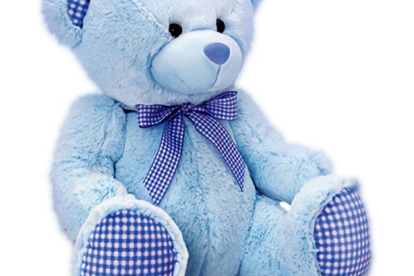 蓝色格子裁片印花服装印花设计可爱毛绒玩具熊