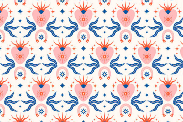 梦幻爱心与星星图案面料印花服装印花设计