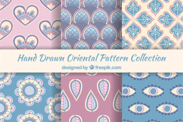 手绘东方风格面料印花服装印花图案设计