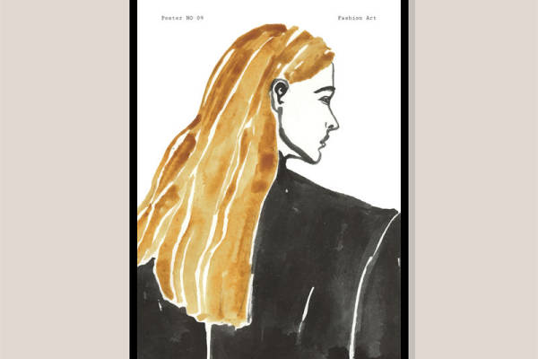 优雅女性侧影裁片印花服装艺术设计