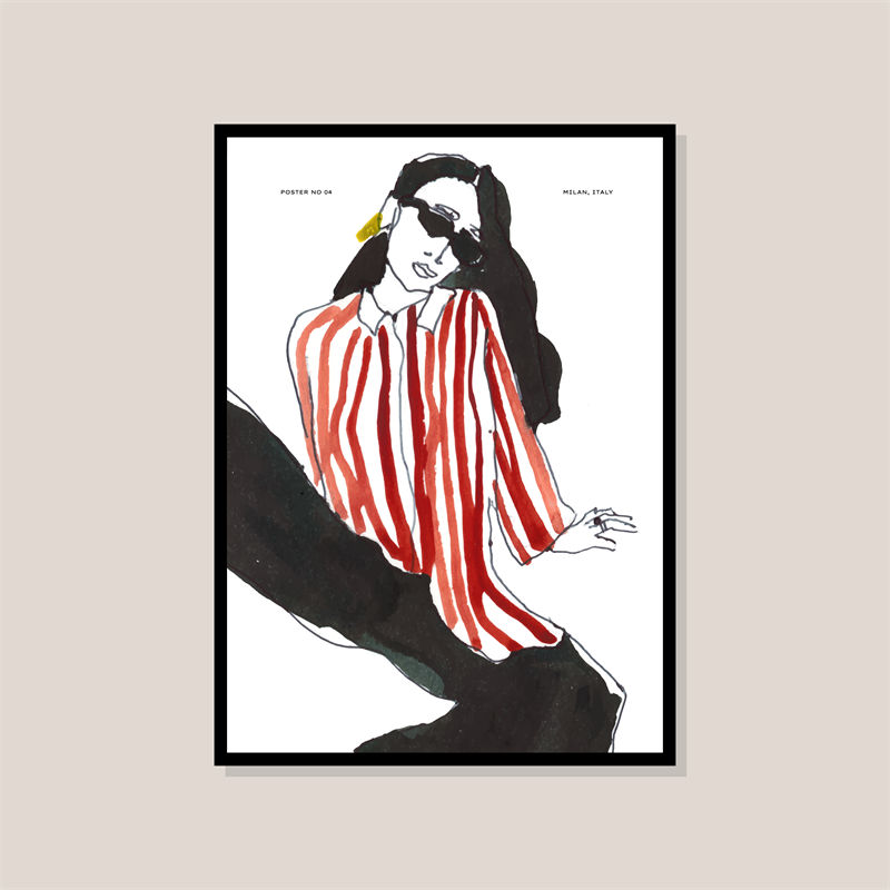 时尚红白条纹裁片印花服装，展现个性魅力