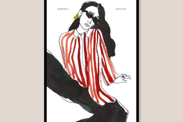 时尚红白条纹裁片印花服装，展现个性魅力