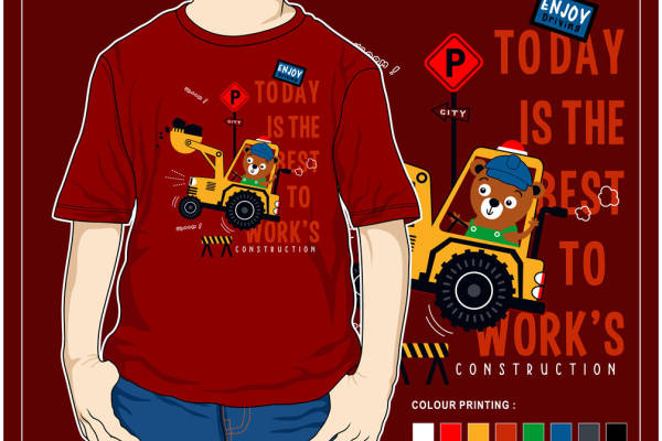 趣味裁片印花服装：今日最佳施工熊主题T恤