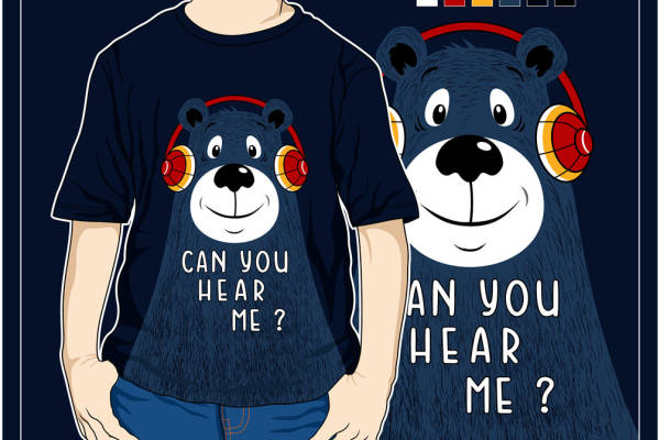 时尚趣味音乐熊裁片印花服装，让你的T恤更有趣
