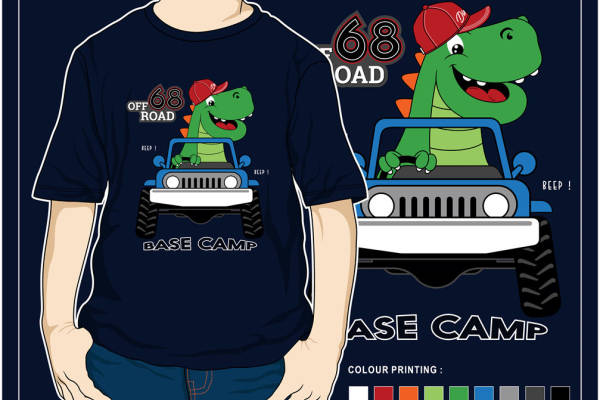 趣味恐龙68号公路裁片印花服装 创意卡通T恤设计