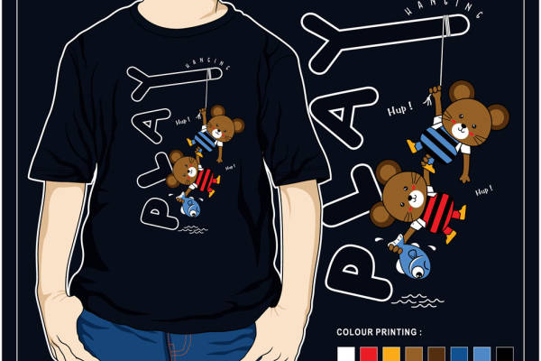 可爱卡通小熊裁片印花服装,时尚休闲T恤新选择