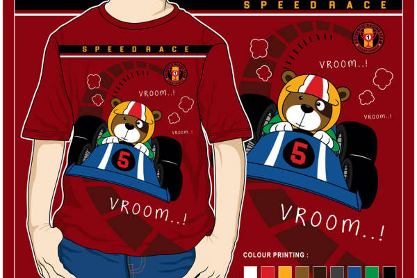 创意赛车熊裁片印花服装，展现个性与速度的完美结合