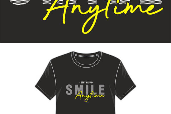 时尚潮流黑底黄色裁片印花服装,随时保持微笑