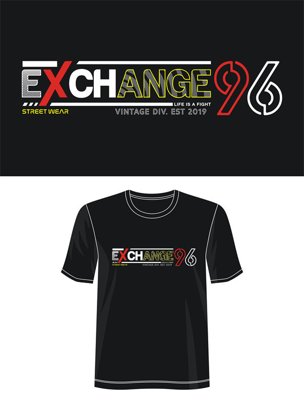复古风格裁片印花服装：EXCHANGE96街头潮流T恤