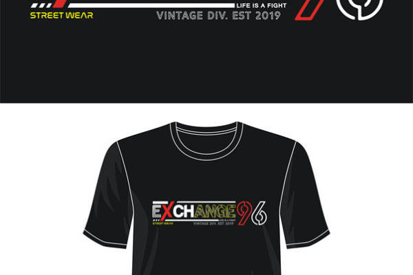 复古风格裁片印花服装：EXCHANGE96街头潮流T恤