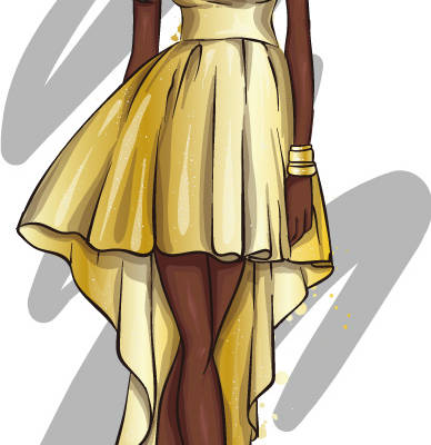 优雅黄色不规则裁片印花服装印花设计