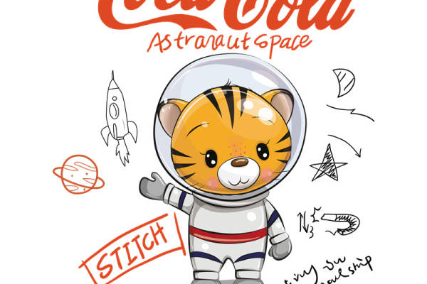 探索宇宙的可爱老虎裁片印花服装