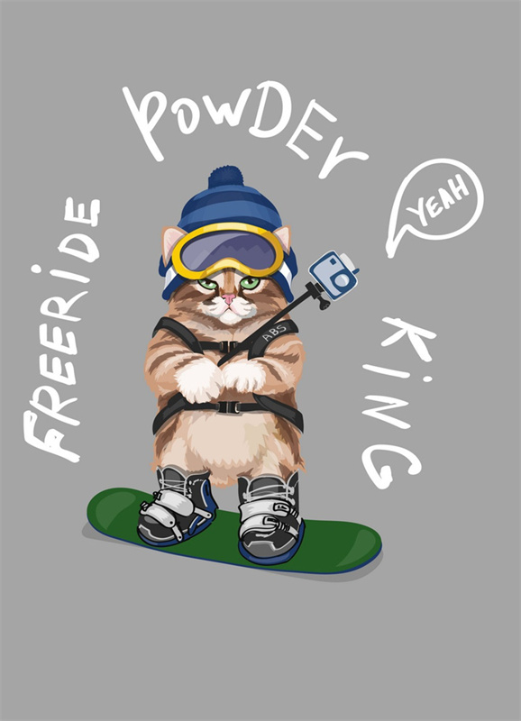 时尚滑雪猫裁片印花服装印花设计