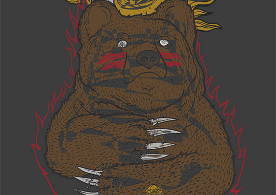 独特创意裁片印花服装：霸气熊头与太阳神图案