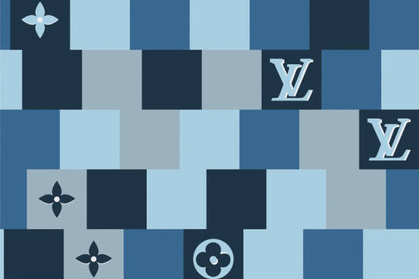 经典蓝色系几何图案服装印花面料设计