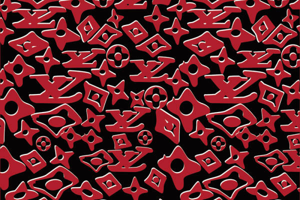 时尚潮流红色涂鸦风格服装印花面料设计