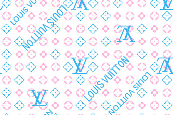 时尚潮流粉色与蓝色交替服装印花面料设计