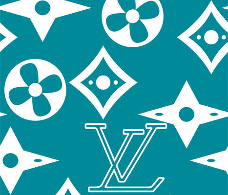 经典蓝色调LV图案面料印花，打造时尚服装印花新潮流