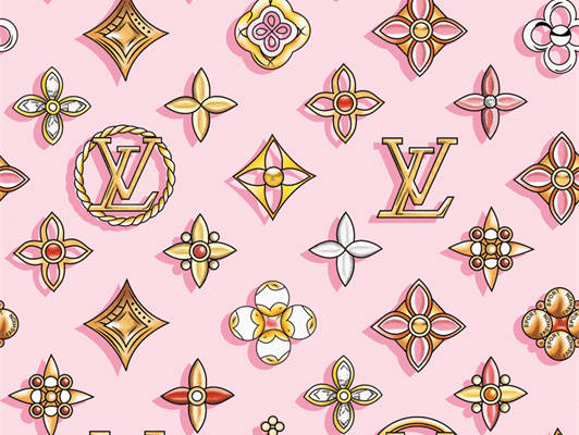 奢华时尚服装印花：经典LV图案与花卉元素的完美结合