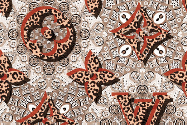 时尚豹纹与抽象图案结合的服装印花面料设计