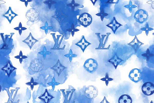 水彩风格蓝色花卉图案服装印花面料设计