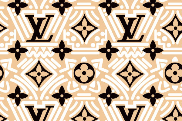 经典米色与黑色交织的服装印花面料设计