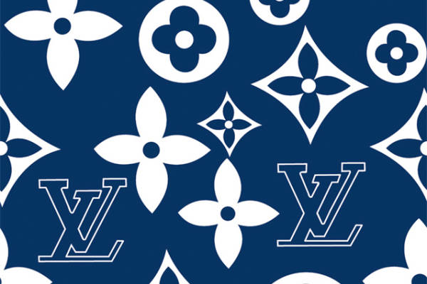 经典蓝色背景白色花纹面料印花，打造时尚服装印花新风格