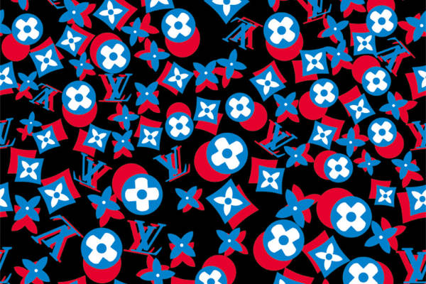 复古风格红蓝花卉图案服装印花面料