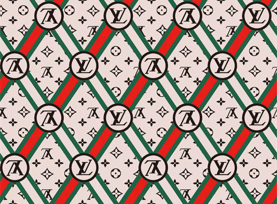 经典红绿条纹与字母图案服装印花面料设计