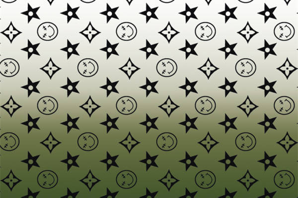 深绿色渐变背景上的星星和月亮服装印花设计