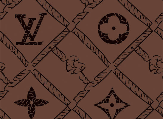 经典棕色复古图案服装印花面料设计