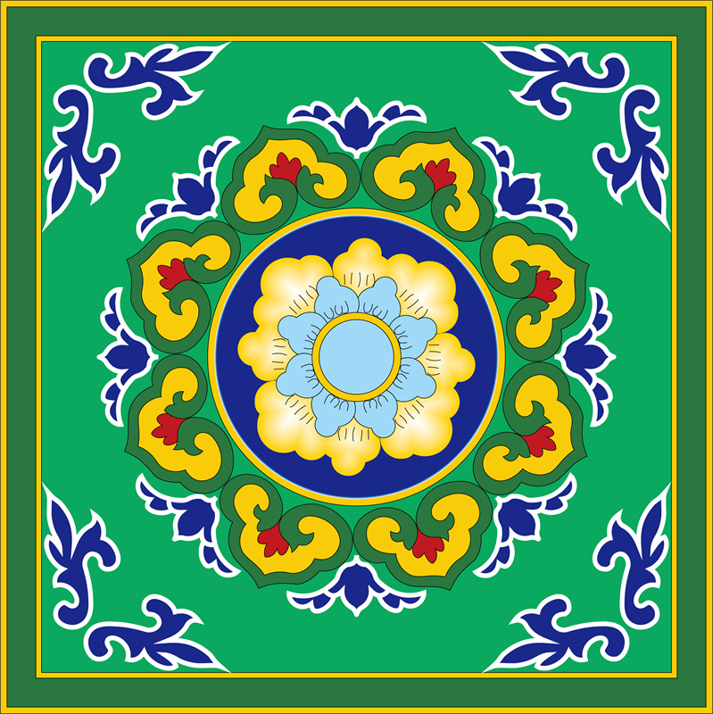 传统风格裁片印花服装：绿色背景上的花卉图案