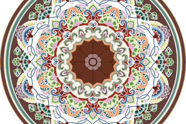 传统东方风格圆形裁片印花服装印花设计