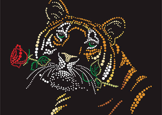 时尚潮流黑底金色点状老虎服装印花裁片设计