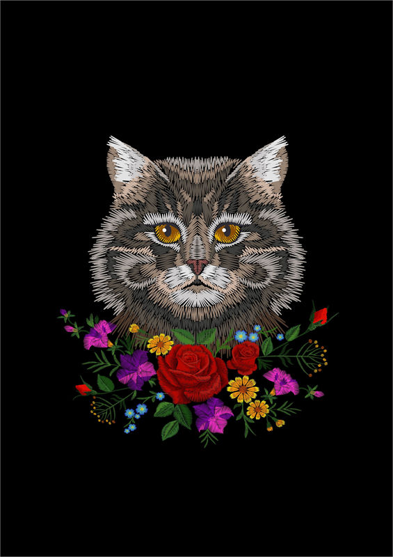 时尚猫咪与花卉裁片印花服装，增添个性魅力