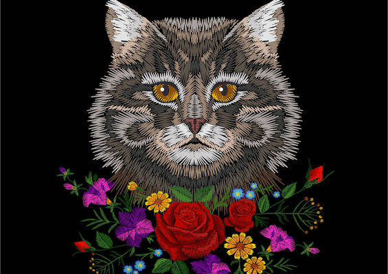 时尚猫咪与花卉裁片印花服装,增添个性魅力