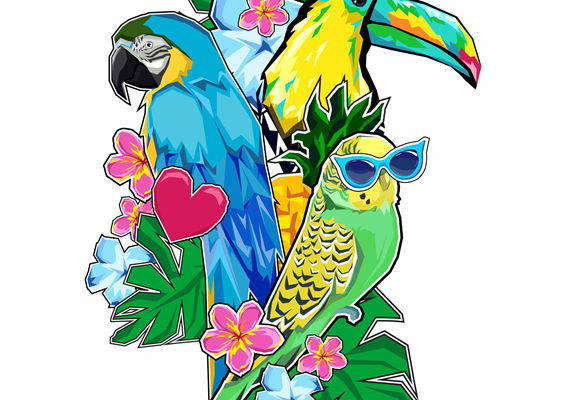 热带风情鹦鹉裁片印花服装,夏日度假时尚之选