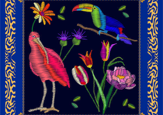 热带风情裁片印花服装:鹦鹉与花卉的绚丽邂逅