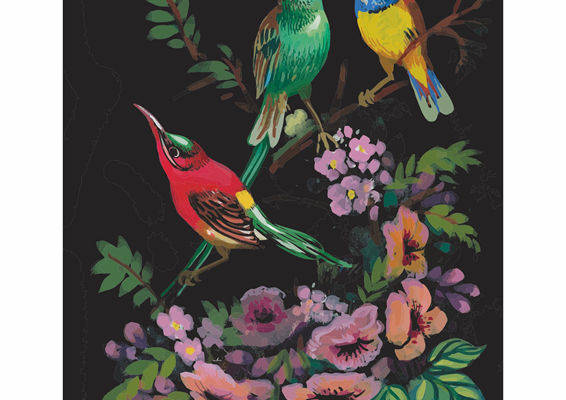 春日花园里的彩色鸟群裁片印花服装