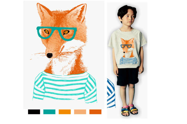 时尚儿童服装印花:可爱狐狸裁片印花T恤