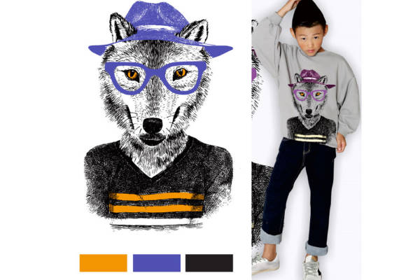 时尚儿童服装印花:趣味狐狸裁片印花设计